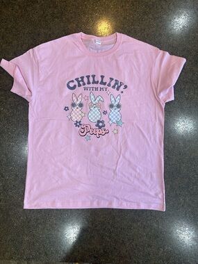Women’s T-shirt Pink "Chillin' With My Peeps" Graphic Tee 2XL Easter Summer
